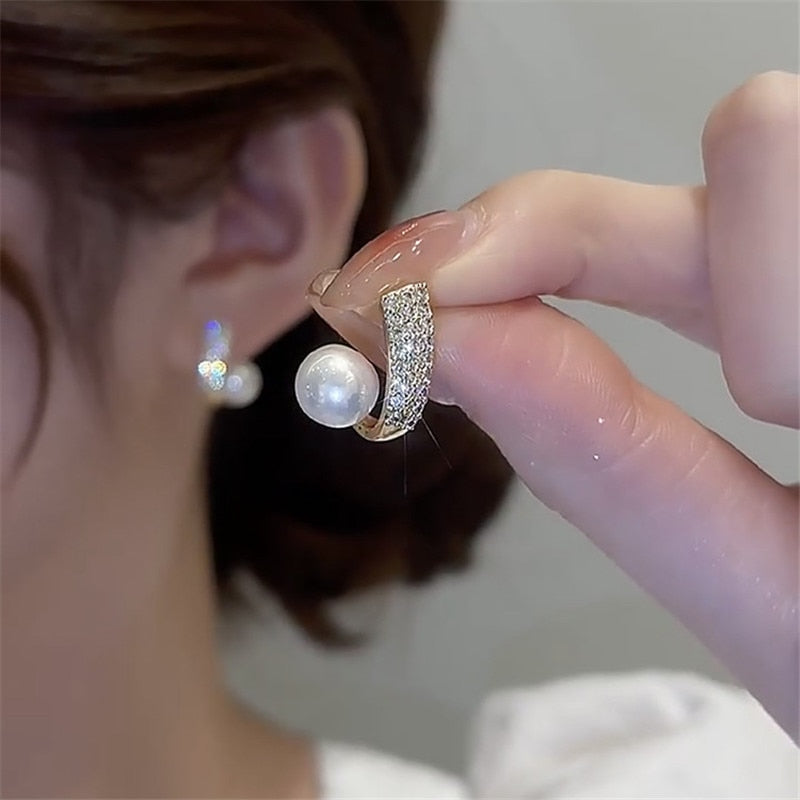 2026 Korean New Simple Temperament Circle Pearl Earrings Fashion Small Versatile Earrings  Jewelry